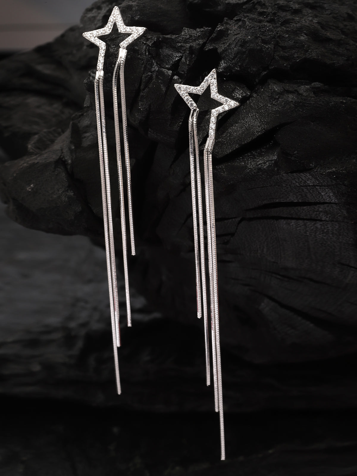 Pissara by Sukkhi Angelic 925 Sterling Silver Star Shaped Cubic Zirconia Dangle Earrings For Women & Girls|with Authenticity Certificate, 925 Stamp & 6 Months Warranty E105147