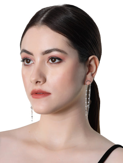 Pissara by Sukkhi Glorious 925 Sterling Silver Round Shaped Cubic Zirconia Dangle Earrings For Women & Girls|with Authenticity Certificate, 925 Stamp & 6 Months Warranty E105148