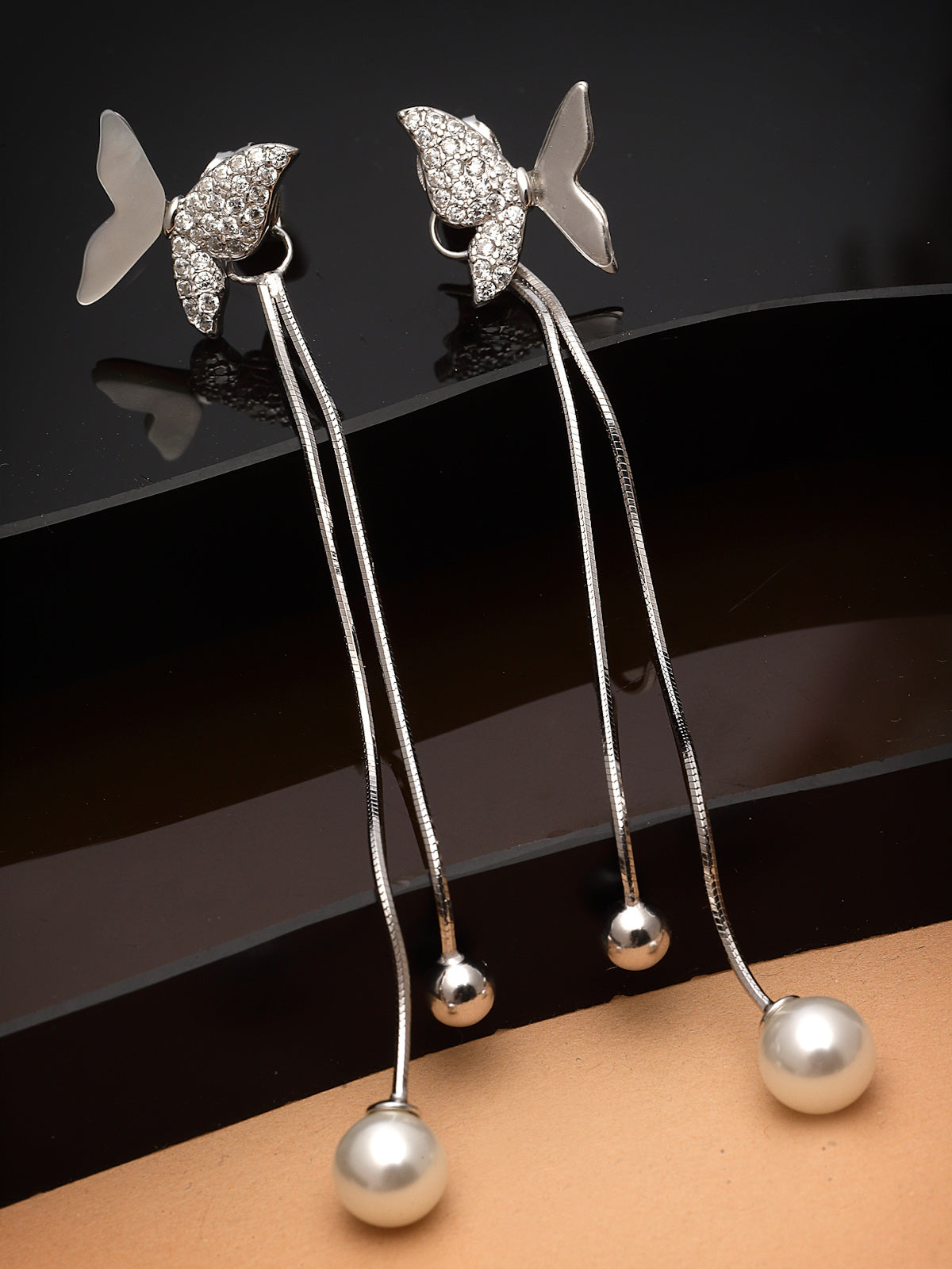 Pissara by Sukkhi Exquisite 925 Sterling Silver Butterfly Cubic Zirconia Dangle Earrings For Women & Girls|with Authenticity Certificate, 925 Stamp & 6 Months Warranty E105149