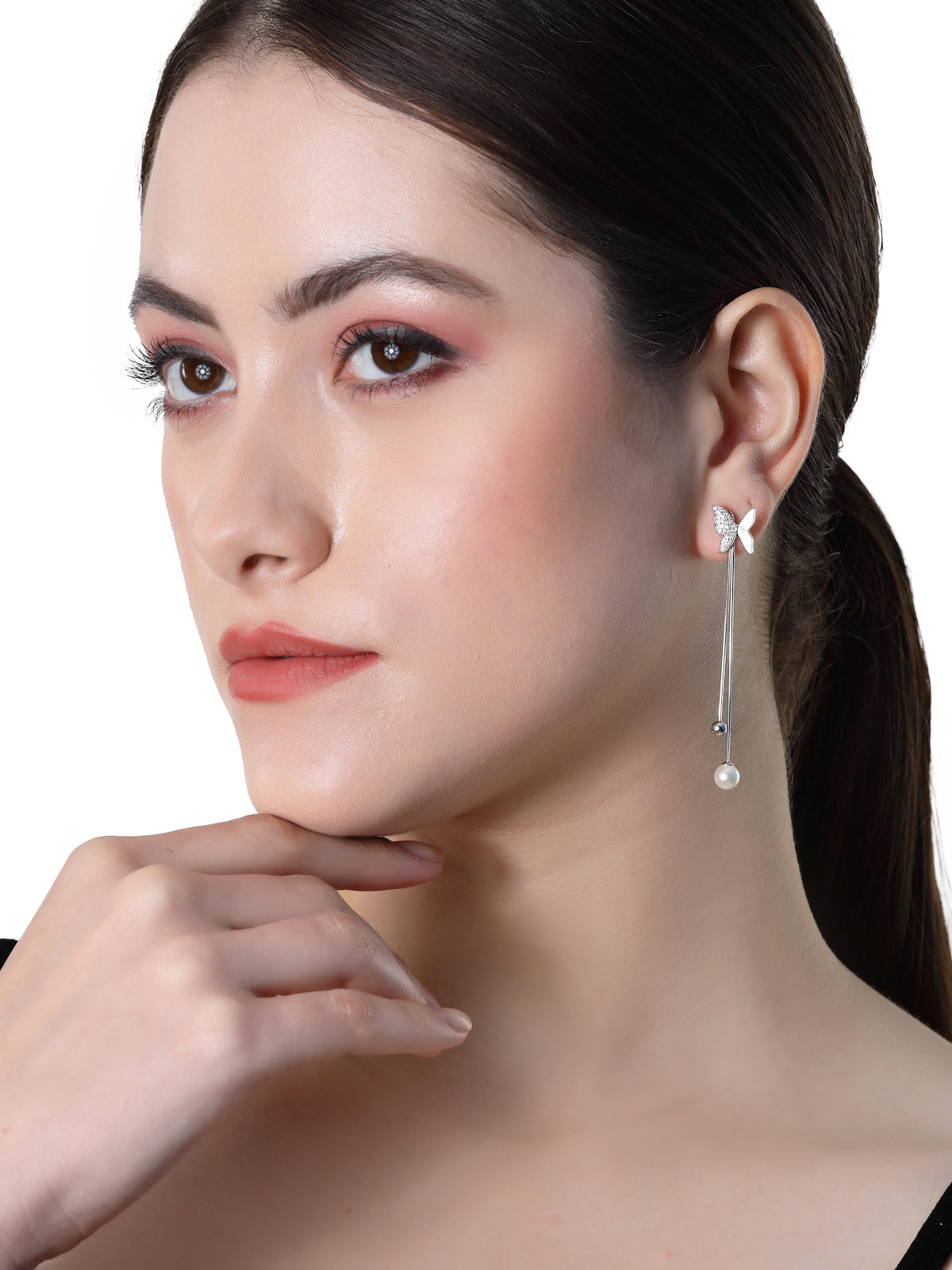 Pissara by Sukkhi Exquisite 925 Sterling Silver Butterfly Cubic Zirconia Dangle Earrings For Women & Girls|with Authenticity Certificate, 925 Stamp & 6 Months Warranty E105149