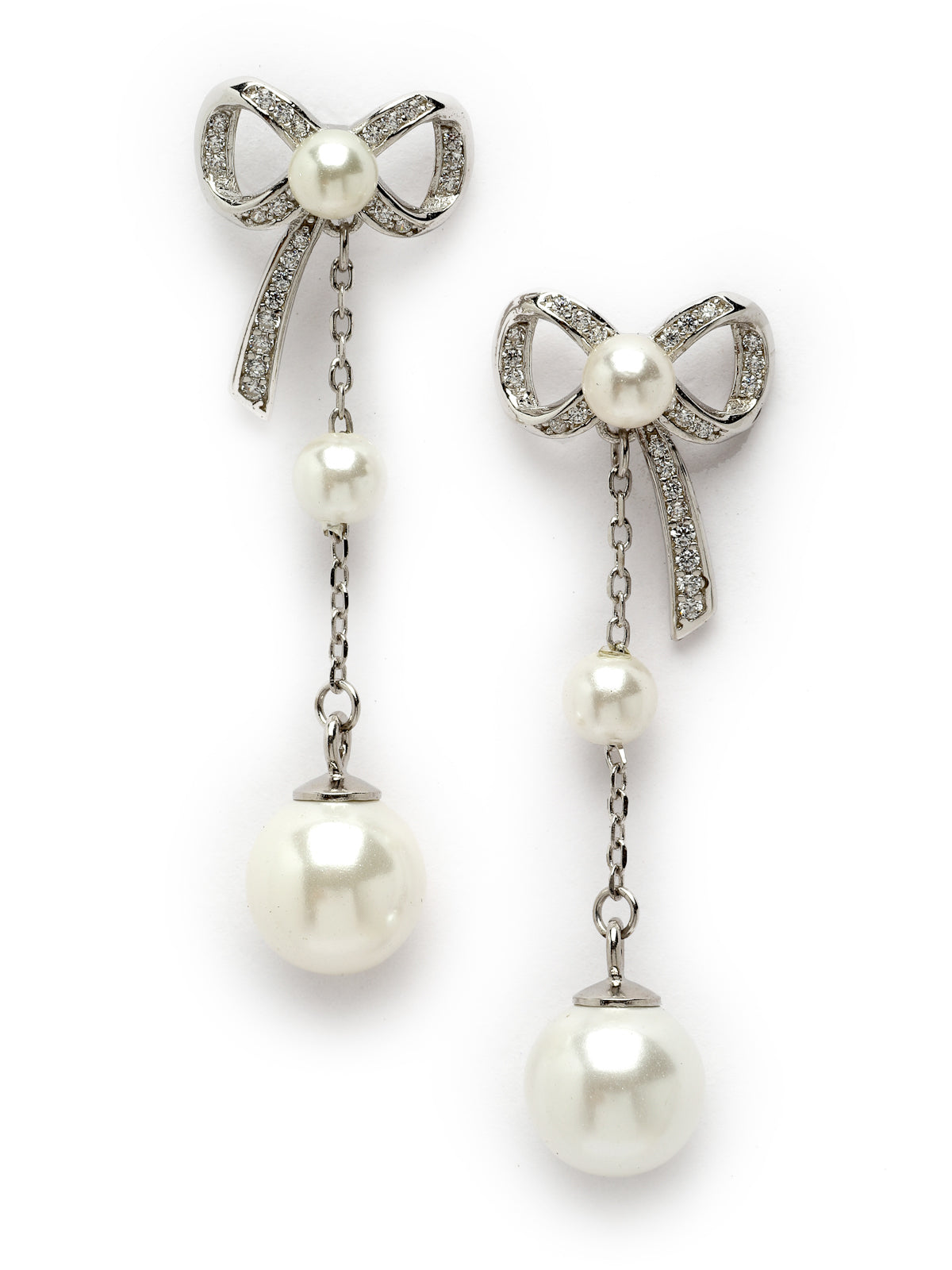 Pissara by Sukkhi Shimmering 925 Sterling Silver Bow Shaped Cubic Zirconia Dangle Earrings For Women & Girls|with Authenticity Certificate, 925 Stamp & 6 Months Warranty E105150