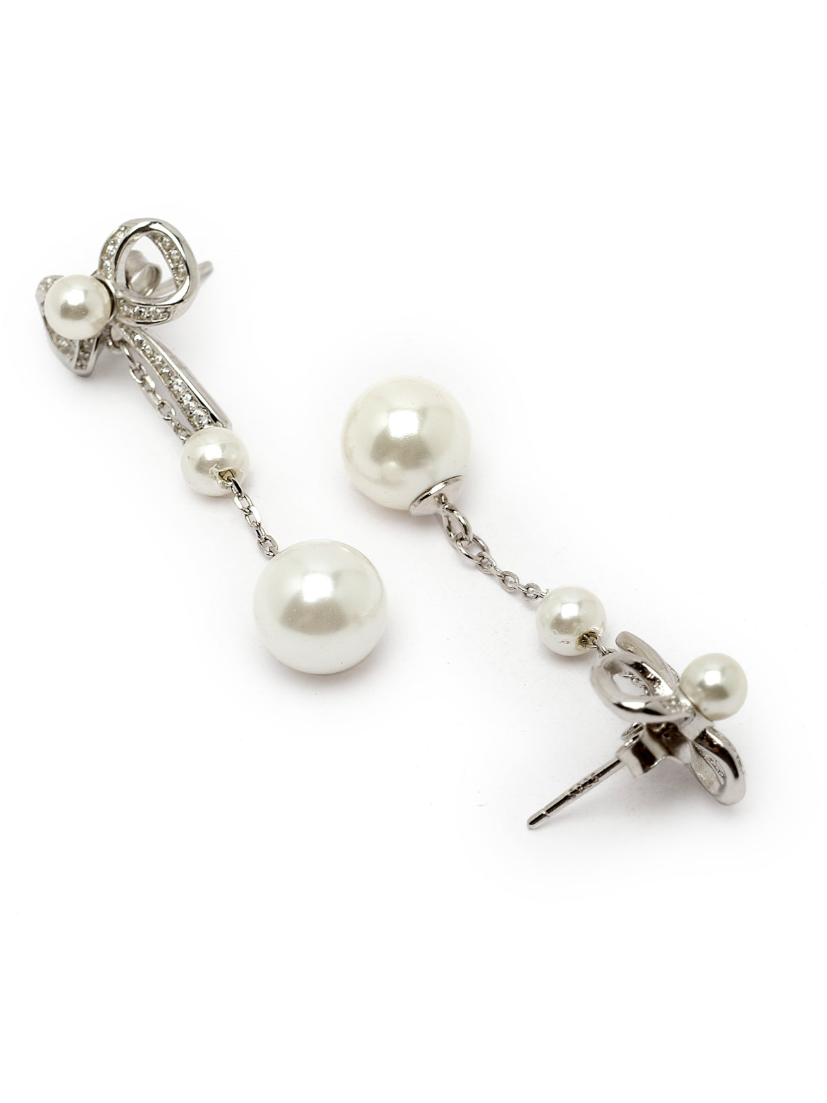 Pissara by Sukkhi Shimmering 925 Sterling Silver Bow Shaped Cubic Zirconia Dangle Earrings For Women & Girls|with Authenticity Certificate, 925 Stamp & 6 Months Warranty E105150