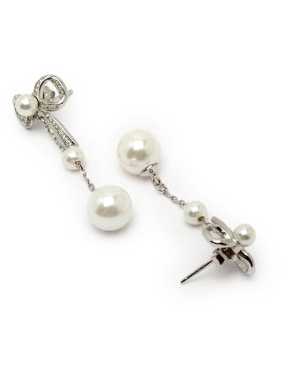 Pissara by Sukkhi Shimmering 925 Sterling Silver Bow Shaped Cubic Zirconia Dangle Earrings For Women & Girls|with Authenticity Certificate, 925 Stamp & 6 Months Warranty E105150