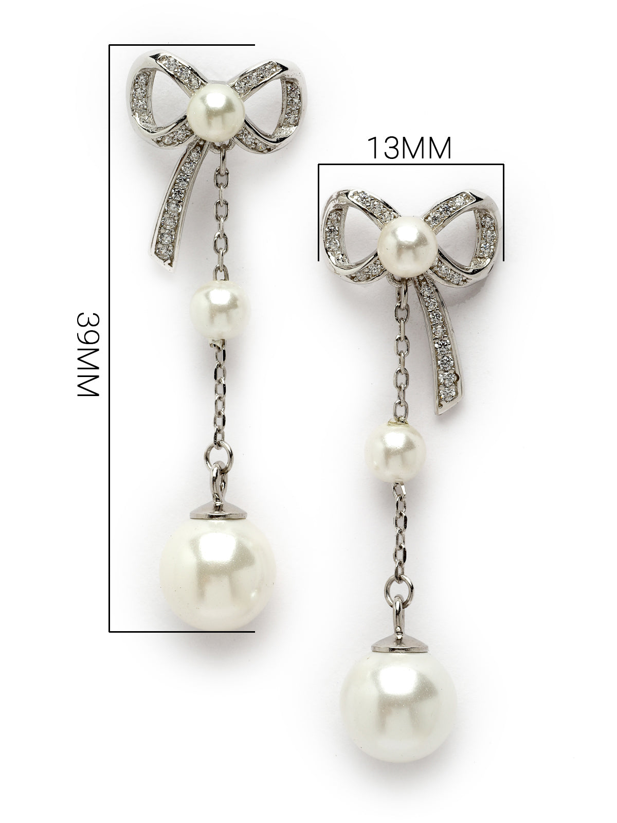 Pissara by Sukkhi Shimmering 925 Sterling Silver Bow Shaped Cubic Zirconia Dangle Earrings For Women & Girls|with Authenticity Certificate, 925 Stamp & 6 Months Warranty E105150