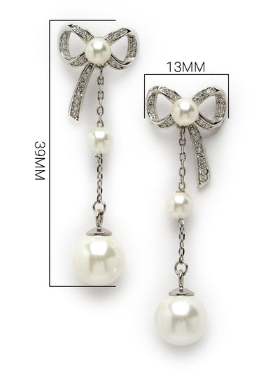 Pissara by Sukkhi Shimmering 925 Sterling Silver Bow Shaped Cubic Zirconia Dangle Earrings For Women & Girls|with Authenticity Certificate, 925 Stamp & 6 Months Warranty E105150