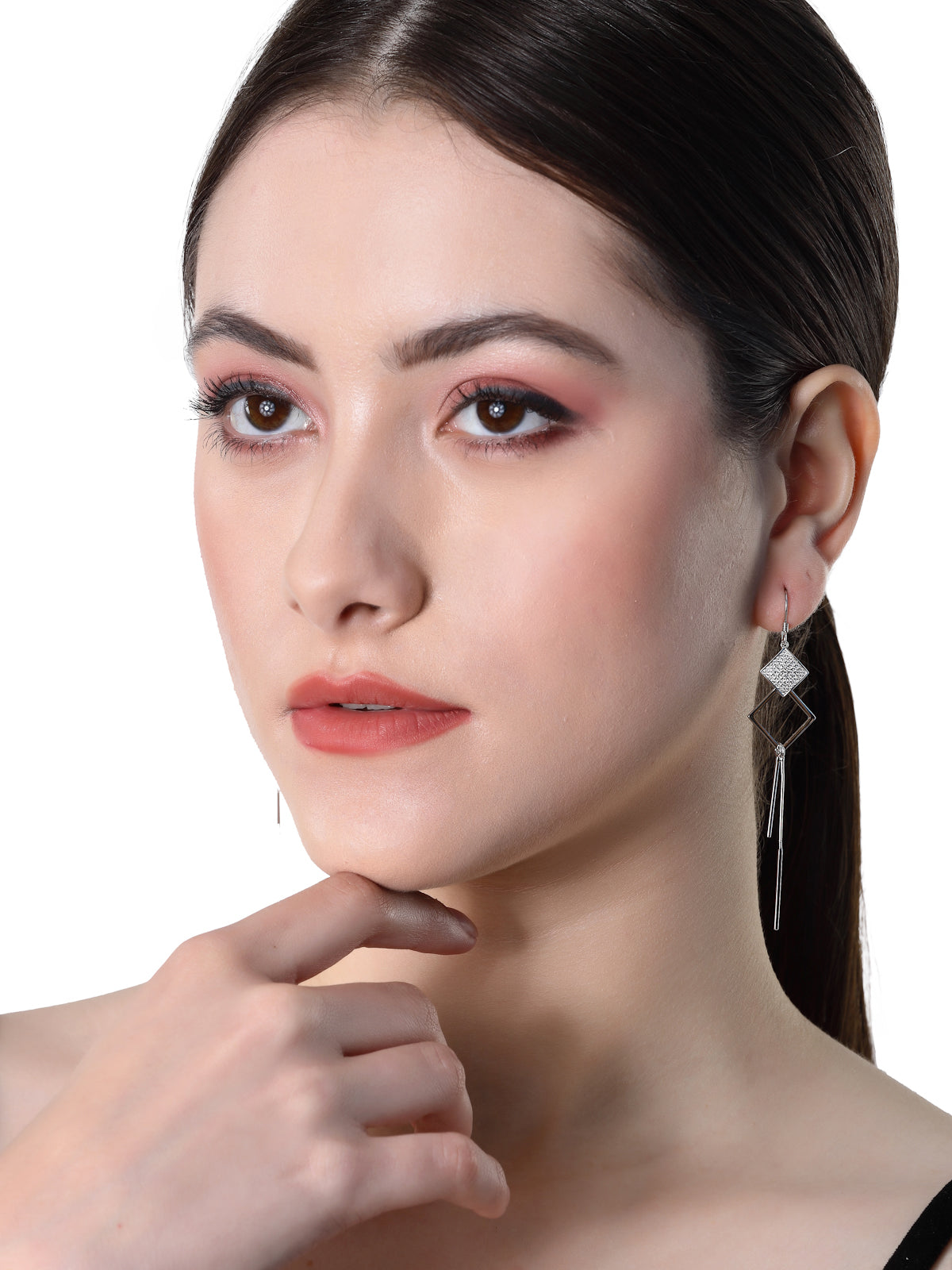 Pissara by Sukkhi Divine 925 Sterling Silver Square Shaped Cubic Zirconia Dangle Earrings For Women & Girls|with Authenticity Certificate, 925 Stamp & 6 Months Warranty E105151