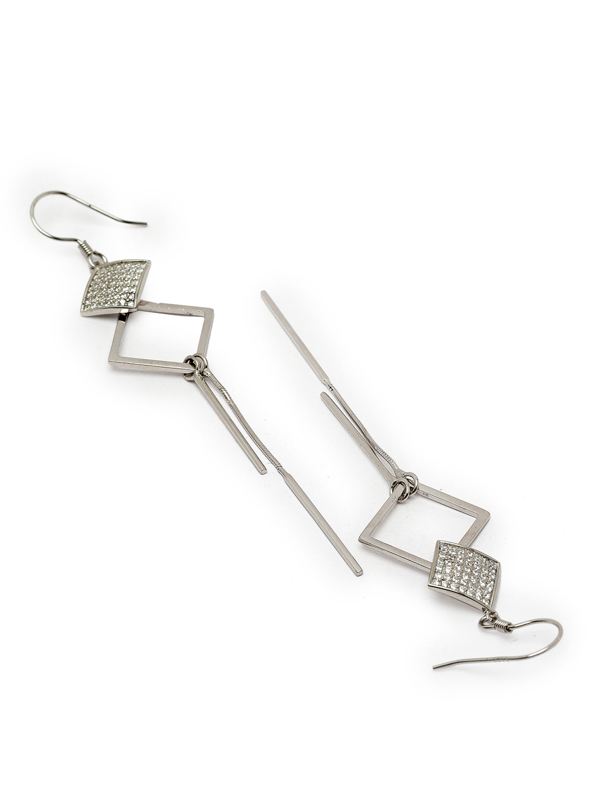 Pissara by Sukkhi Divine 925 Sterling Silver Square Shaped Cubic Zirconia Dangle Earrings For Women & Girls|with Authenticity Certificate, 925 Stamp & 6 Months Warranty E105151