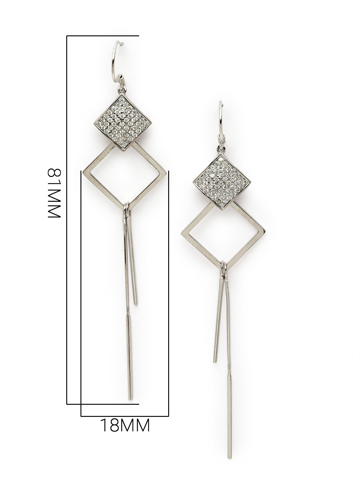 Pissara by Sukkhi Divine 925 Sterling Silver Square Shaped Cubic Zirconia Dangle Earrings For Women & Girls|with Authenticity Certificate, 925 Stamp & 6 Months Warranty E105151