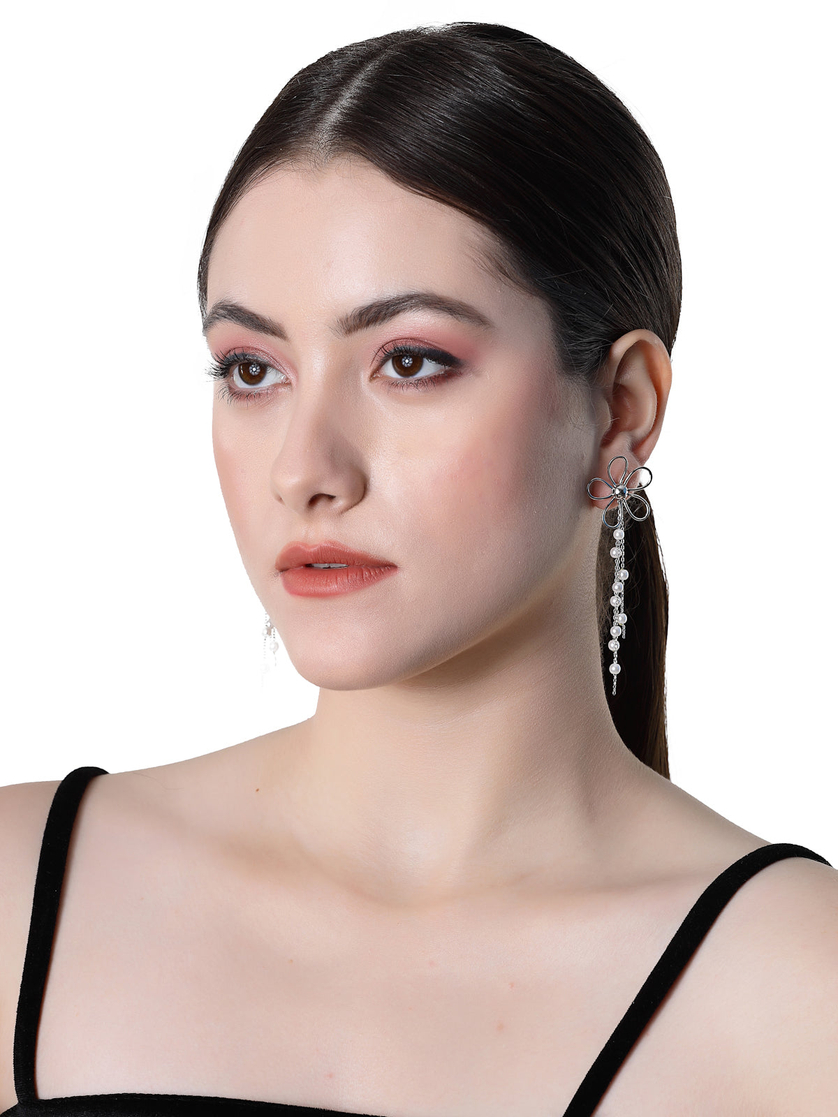 Pissara by Sukkhi Creative 925 Sterling Silver Floral Shaped Cubic Zirconia Dangle Earrings For Women & Girls|with Authenticity Certificate, 925 Stamp & 6 Months Warranty E105152