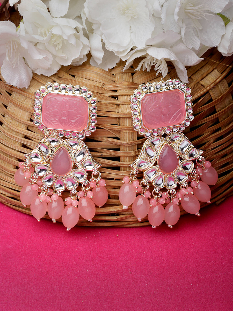 Studio Sukkhi Ethnic Gold Plated Pink Kundan Studded Dangle Drop Earrings For Women And Girls E105749