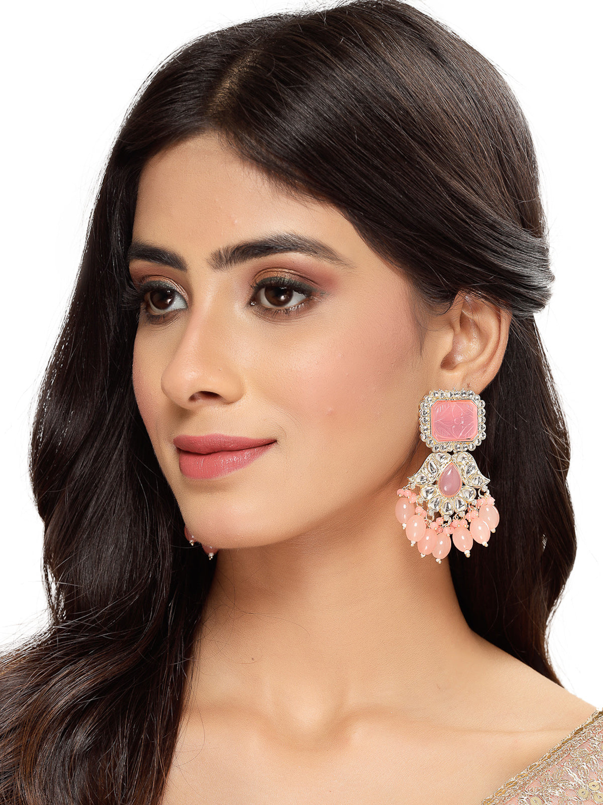 Studio Sukkhi Ethnic Gold Plated Pink Kundan Studded Dangle Drop Earrings For Women And Girls E105749