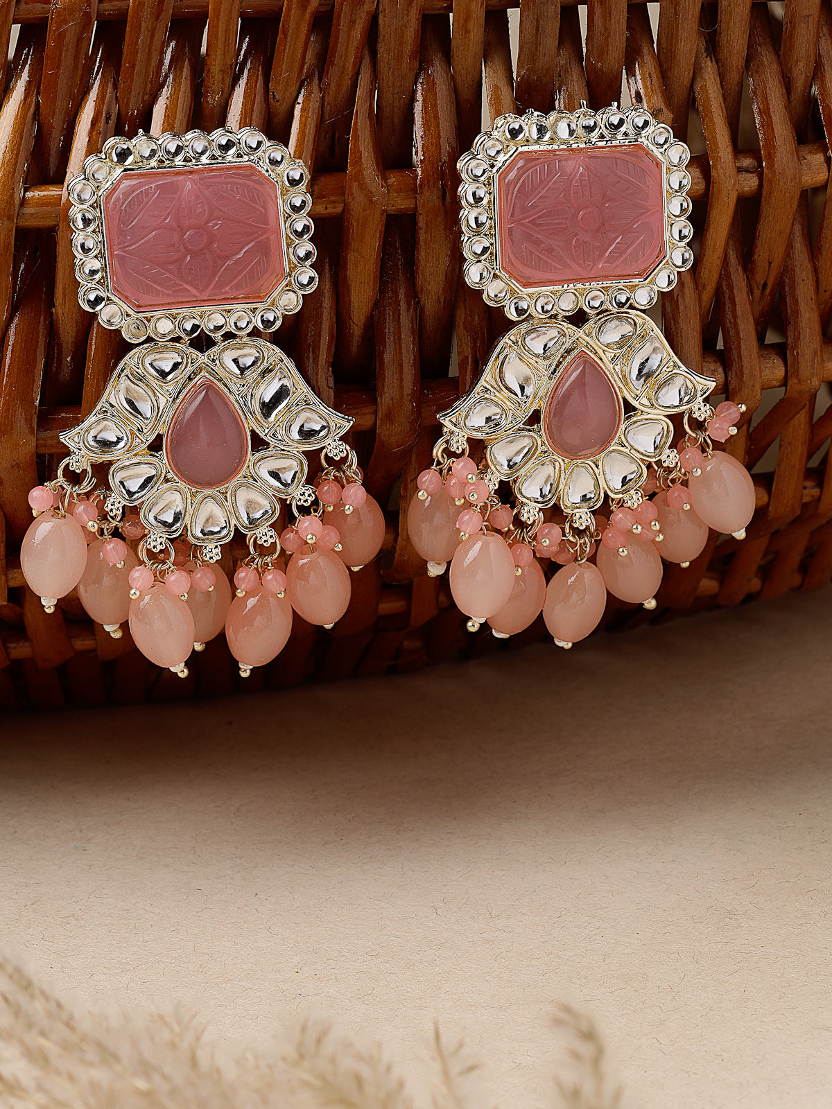 Studio Sukkhi Ethnic Gold Plated Pink Kundan Studded Dangle Drop Earrings For Women And Girls E105749