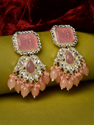 Studio Sukkhi Ethnic Gold Plated Pink Kundan Studded Dangle Drop Earrings For Women And Girls E105749