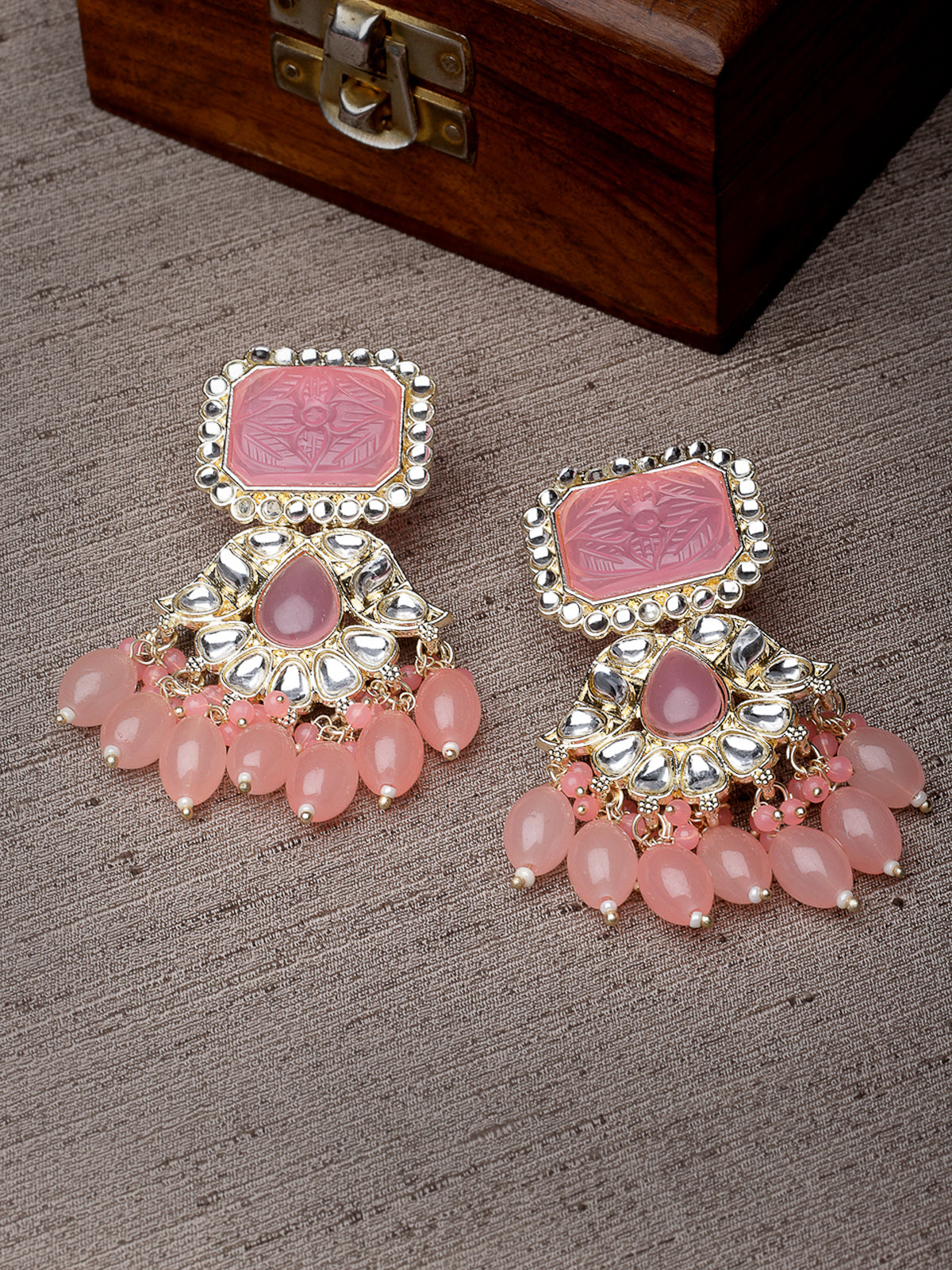 Studio Sukkhi Ethnic Gold Plated Pink Kundan Studded Dangle Drop Earrings For Women And Girls E105749