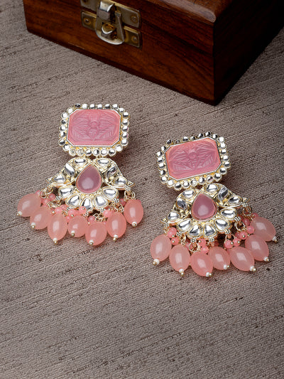 Studio Sukkhi Ethnic Gold Plated Pink Kundan Studded Dangle Drop Earrings For Women And Girls E105749