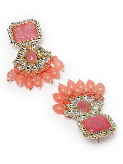 Studio Sukkhi Ethnic Gold Plated Pink Kundan Studded Dangle Drop Earrings For Women And Girls E105749