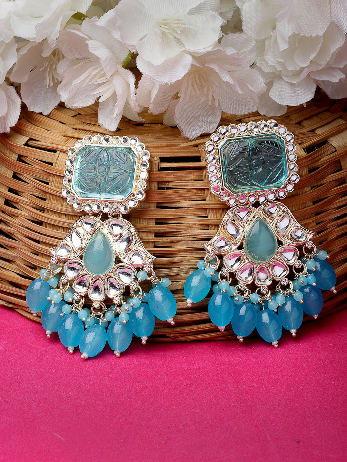 Studio Sukkhi Delicate Gold Plated Blue Kundan Studded Dangle Drop Earrings For Women And Girls E105750