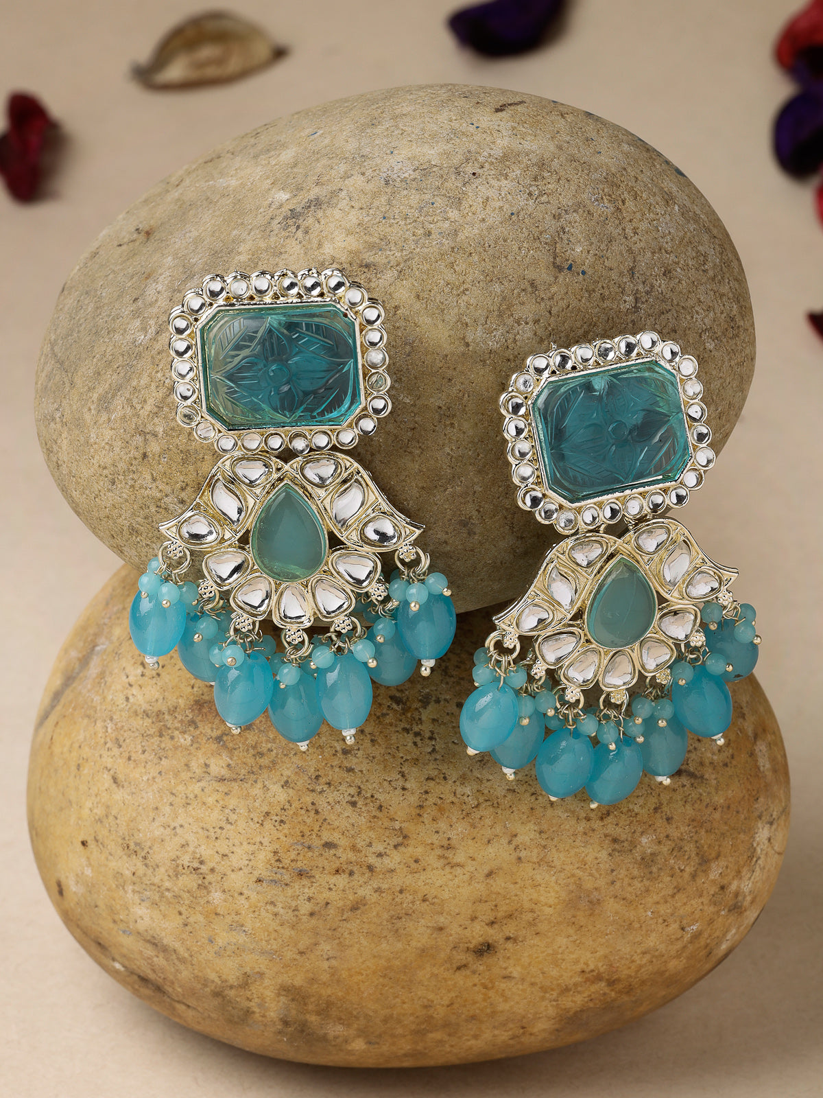 Studio Sukkhi Delicate Gold Plated Blue Kundan Studded Dangle Drop Earrings For Women And Girls E105750