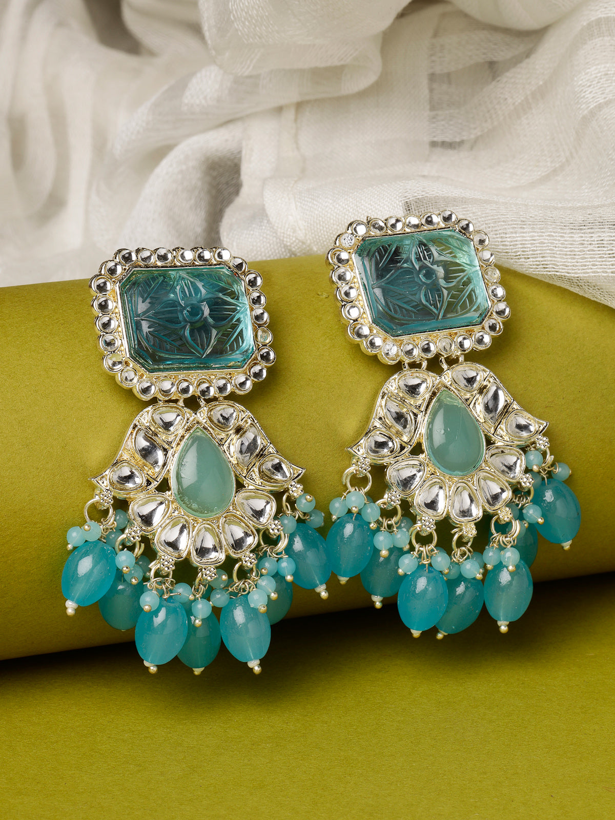 Studio Sukkhi Delicate Gold Plated Blue Kundan Studded Dangle Drop Earrings For Women And Girls E105750