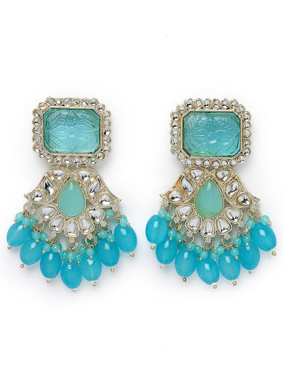 Studio Sukkhi Delicate Gold Plated Blue Kundan Studded Dangle Drop Earrings For Women And Girls E105750