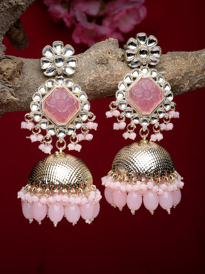 Studio Sukkhi Decent Gold Plated Pretty Pink Kundan Studded Jhumka/Jhumki Earrings For Women And Girls E105751