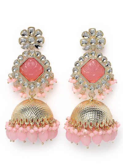 Studio Sukkhi Decent Gold Plated Pretty Pink Kundan Studded Jhumka/Jhumki Earrings For Women And Girls E105751