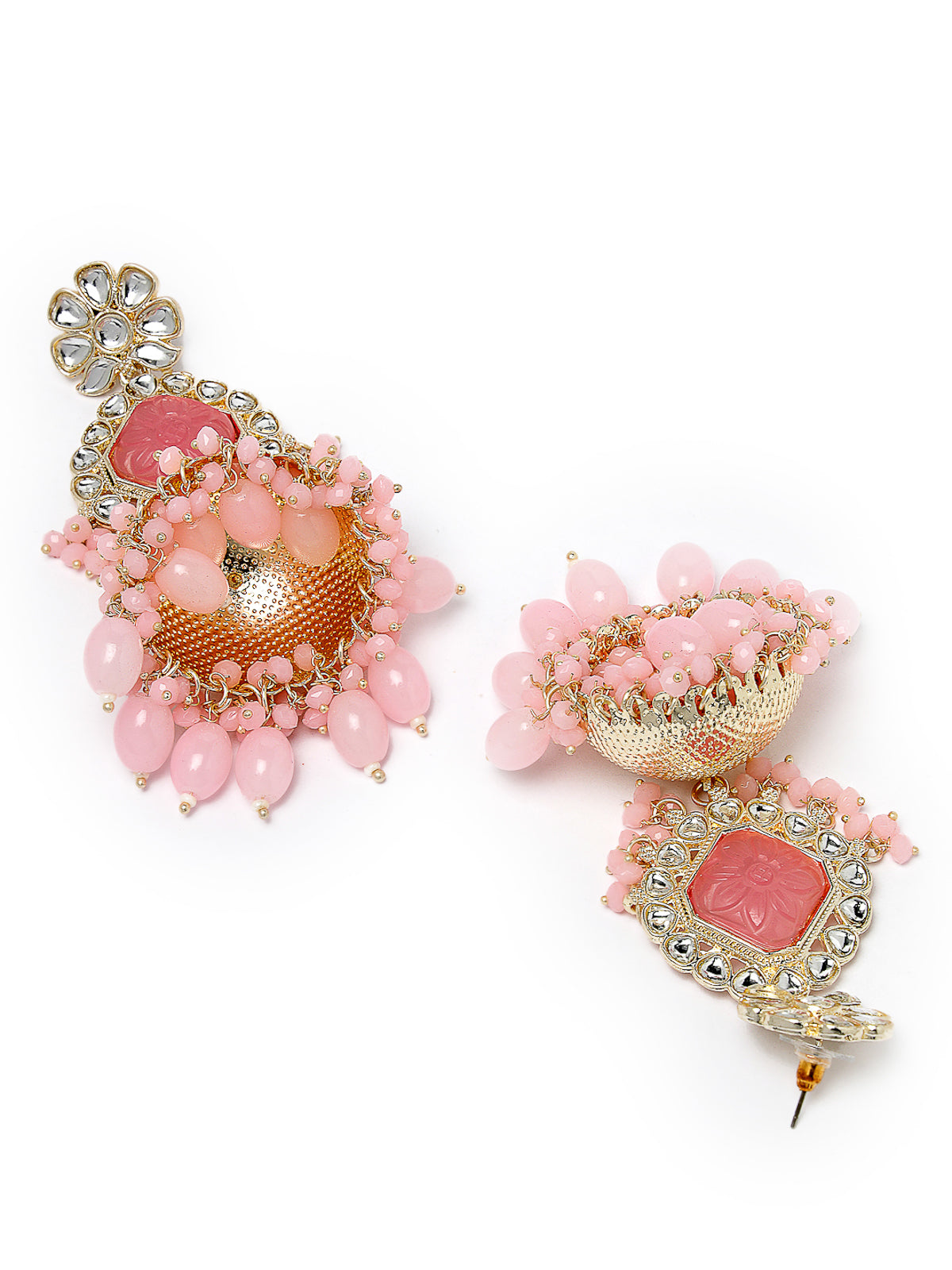 Studio Sukkhi Decent Gold Plated Pretty Pink Kundan Studded Jhumka/Jhumki Earrings For Women And Girls E105751