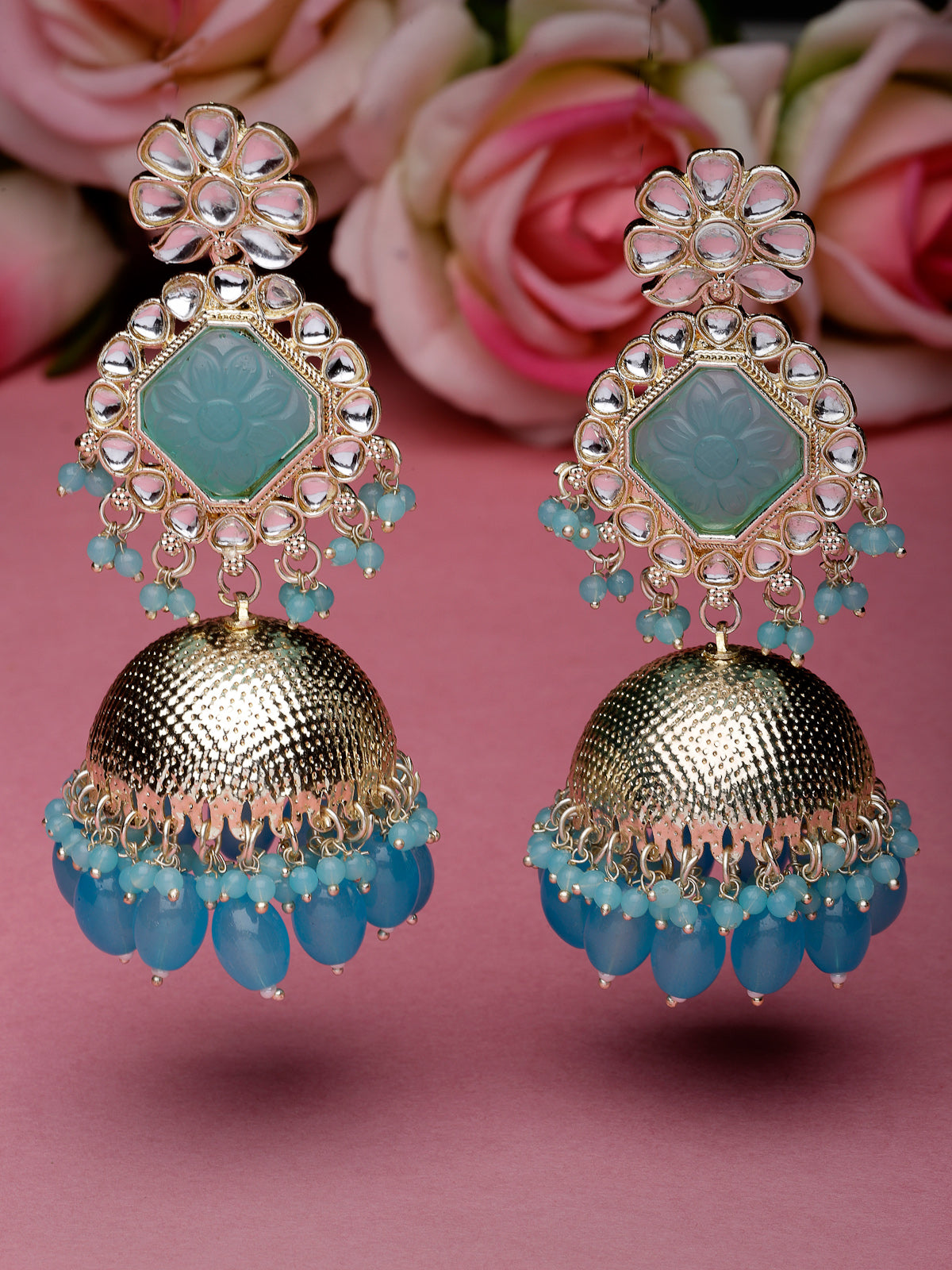 Studio Sukkhi Classical Gold Plated Blue Kundan Studded Jhumka/Jhumki Earrings For Women And Girls E105752