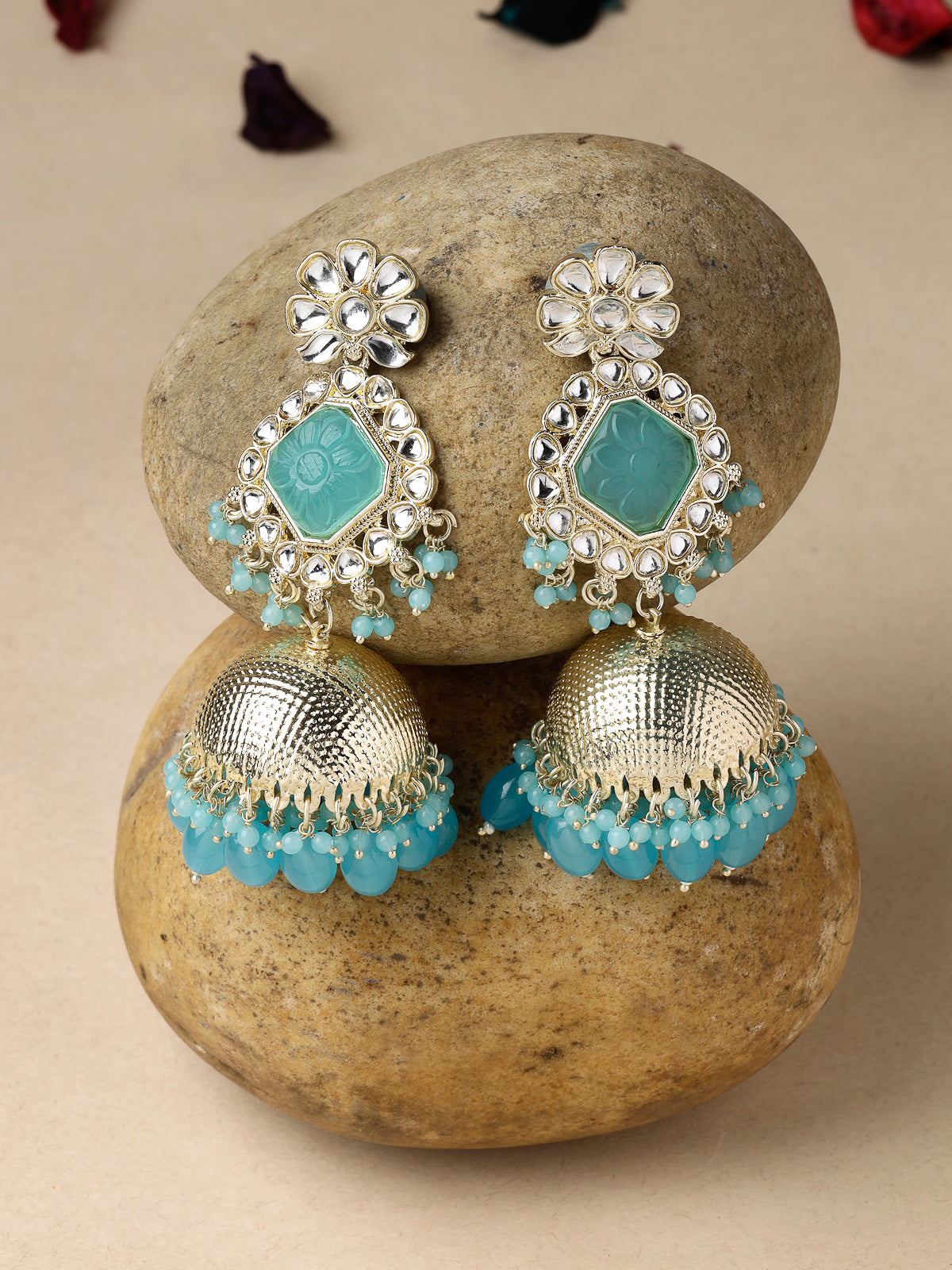 Studio Sukkhi Classical Gold Plated Blue Kundan Studded Jhumka/Jhumki Earrings For Women And Girls E105752