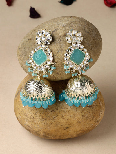 Studio Sukkhi Classical Gold Plated Blue Kundan Studded Jhumka/Jhumki Earrings For Women And Girls E105752