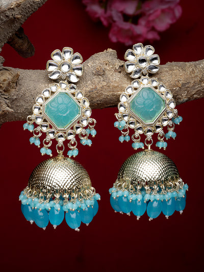 Studio Sukkhi Classical Gold Plated Blue Kundan Studded Jhumka/Jhumki Earrings For Women And Girls E105752