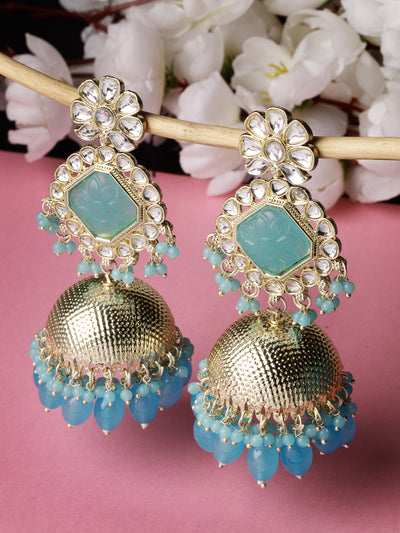 Studio Sukkhi Classical Gold Plated Blue Kundan Studded Jhumka/Jhumki Earrings For Women And Girls E105752