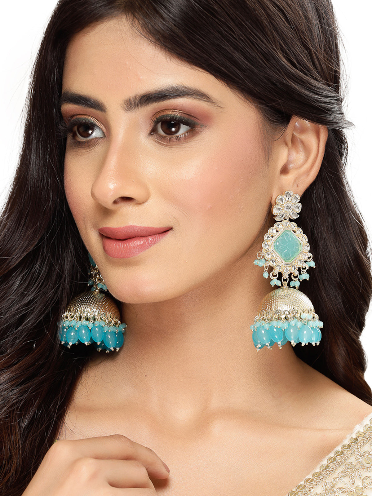 Studio Sukkhi Classical Gold Plated Blue Kundan Studded Jhumka/Jhumki Earrings For Women And Girls E105752