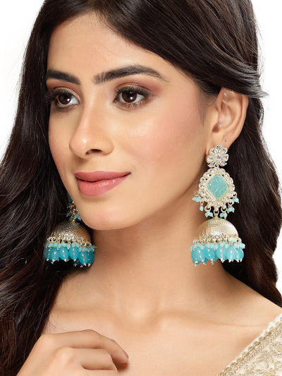 Studio Sukkhi Classical Gold Plated Blue Kundan Studded Jhumka/Jhumki Earrings For Women And Girls E105752