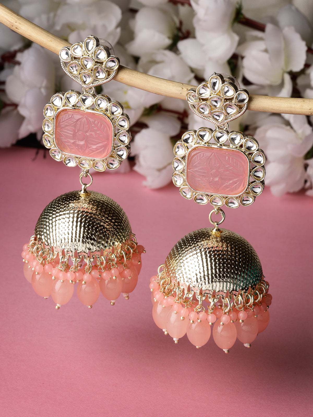 Studio Sukkhi Trendy Gold Plated With Kundan Studded Pink Jhumka/Jhumki Earrings For Women And Girls E105753