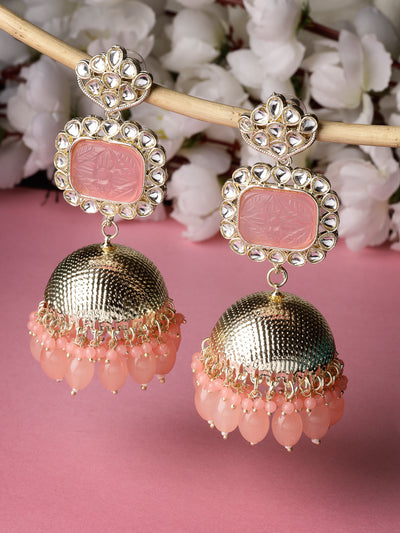 Studio Sukkhi Trendy Gold Plated With Kundan Studded Pink Jhumka/Jhumki Earrings For Women And Girls E105753