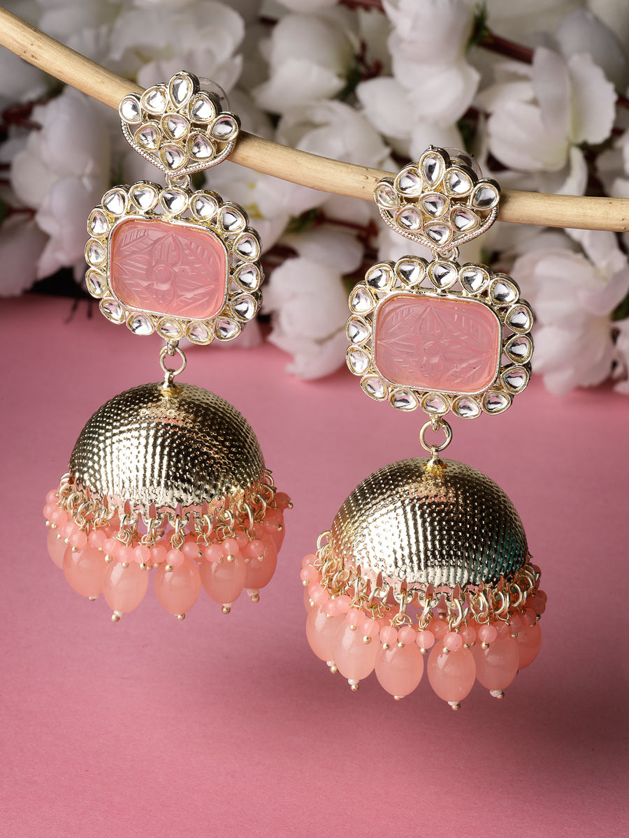 Studio Sukkhi Trendy Gold Plated With Kundan Studded Pink Jhumka/Jhumki Earrings For Women And Girls E105753