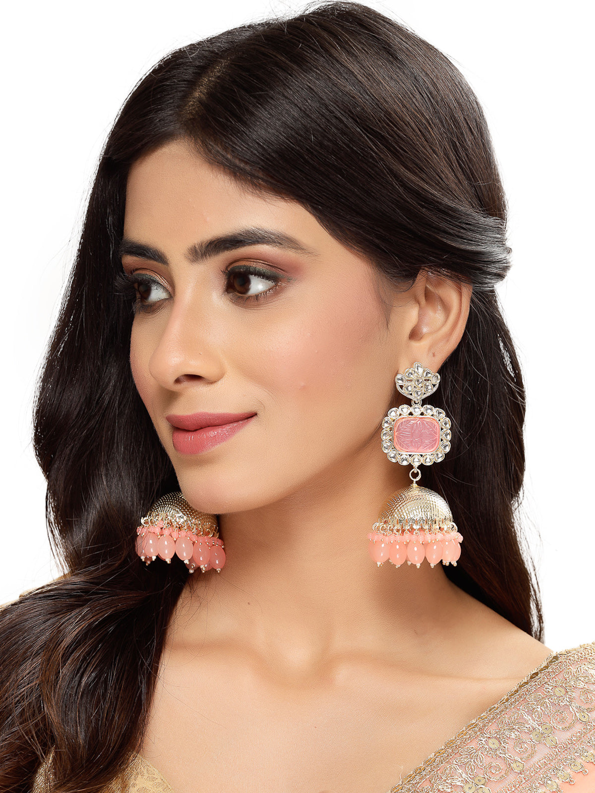 Studio Sukkhi Trendy Gold Plated With Kundan Studded Pink Jhumka/Jhumki Earrings For Women And Girls E105753