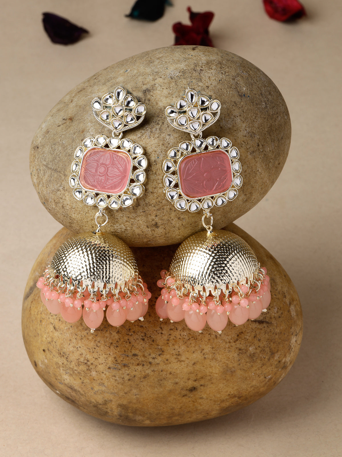 Studio Sukkhi Trendy Gold Plated With Kundan Studded Pink Jhumka/Jhumki Earrings For Women And Girls E105753