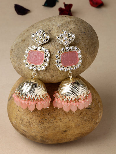 Studio Sukkhi Trendy Gold Plated With Kundan Studded Pink Jhumka/Jhumki Earrings For Women And Girls E105753