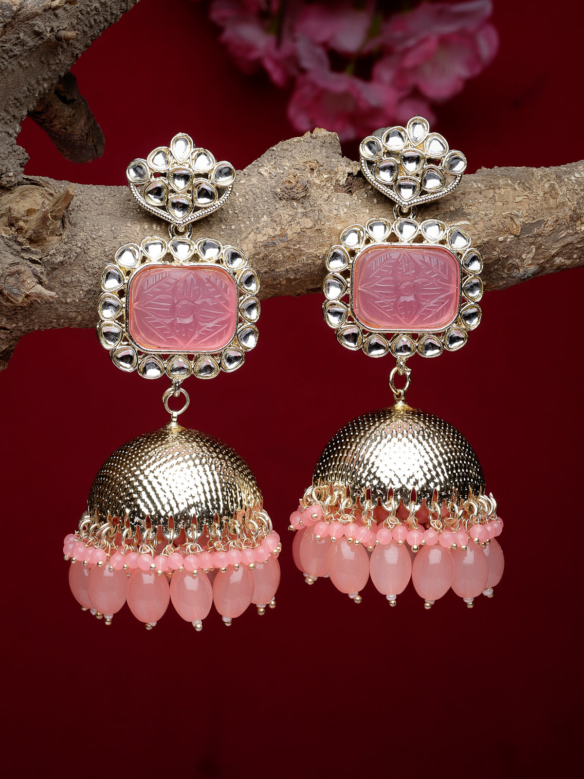Studio Sukkhi Trendy Gold Plated With Kundan Studded Pink Jhumka/Jhumki Earrings For Women And Girls E105753