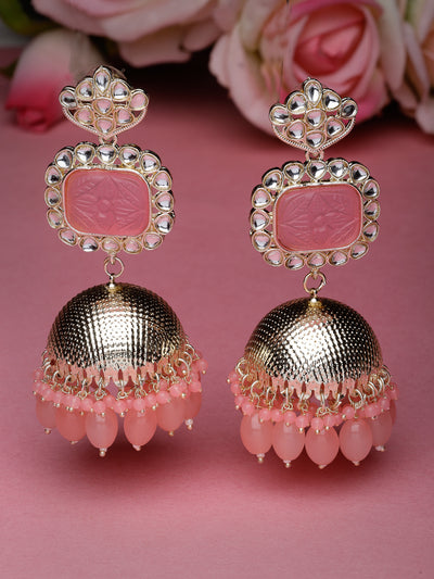 Studio Sukkhi Trendy Gold Plated With Kundan Studded Pink Jhumka/Jhumki Earrings For Women And Girls E105753