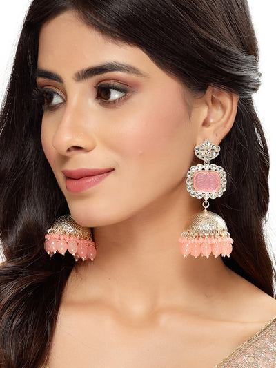 Studio Sukkhi Trendy Gold Plated With Kundan Studded Pink Jhumka/Jhumki Earrings For Women And Girls E105753