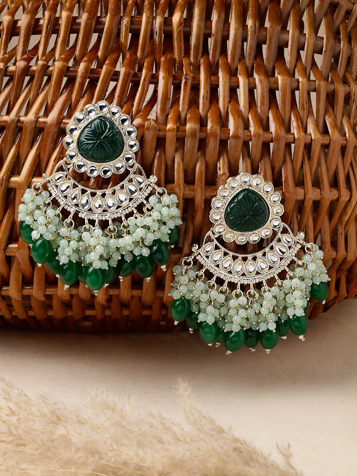 Studio Sukkhi Delicate Gold Plated Kundan Studded With Faux Beaded Chandelier Drop Earrings For Women And Girls E105754