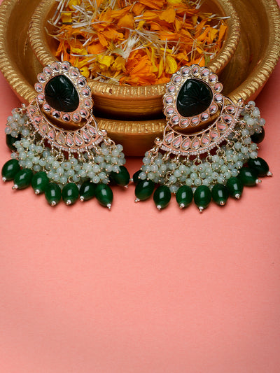 Studio Sukkhi Delicate Gold Plated Kundan Studded With Faux Beaded Chandelier Drop Earrings For Women And Girls E105754