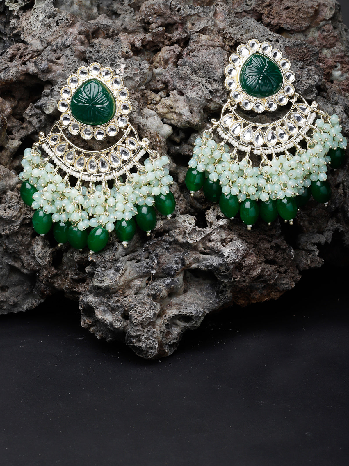 Studio Sukkhi Delicate Gold Plated Kundan Studded With Faux Beaded Chandelier Drop Earrings For Women And Girls E105754