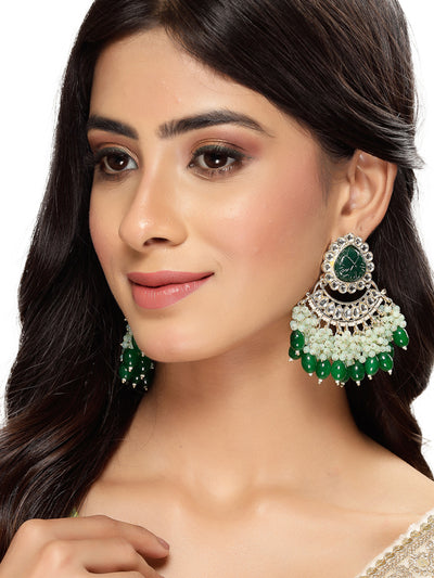 Studio Sukkhi Delicate Gold Plated Kundan Studded With Faux Beaded Chandelier Drop Earrings For Women And Girls E105754