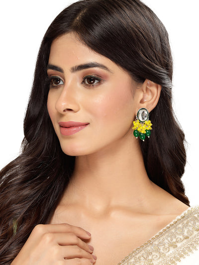 Studio Sukkhi Decorative Gold Plated Yellow & Green Faux Beaded And Kundan Studded Meenakari Drop Earrings For Women And Girls E105755