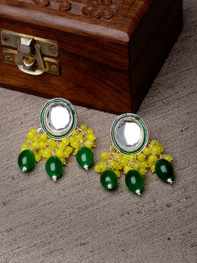 Studio Sukkhi Decorative Gold Plated Yellow & Green Faux Beaded And Kundan Studded Meenakari Drop Earrings For Women And Girls E105755