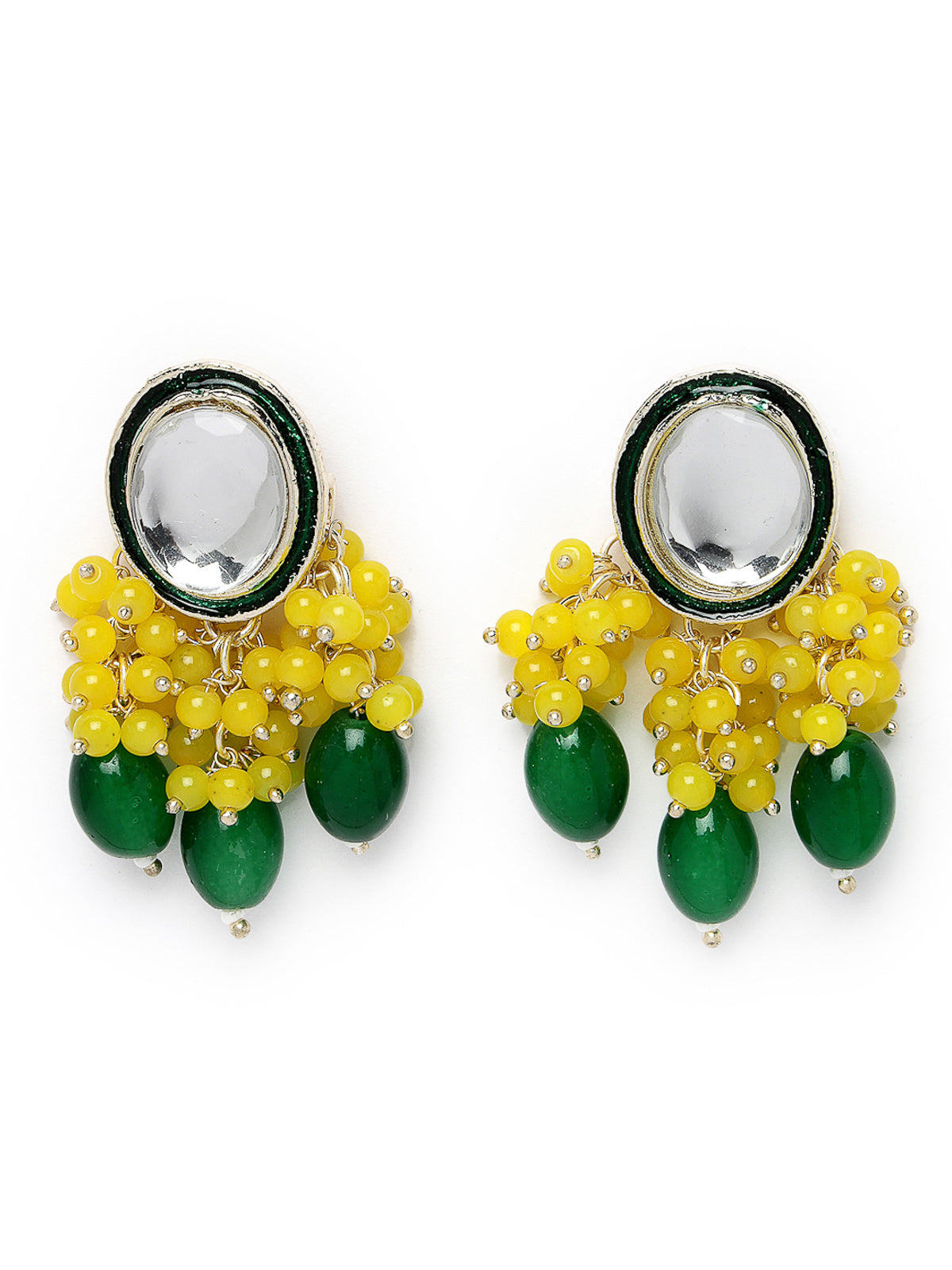 Studio Sukkhi Decorative Gold Plated Yellow & Green Faux Beaded And Kundan Studded Meenakari Drop Earrings For Women And Girls E105755